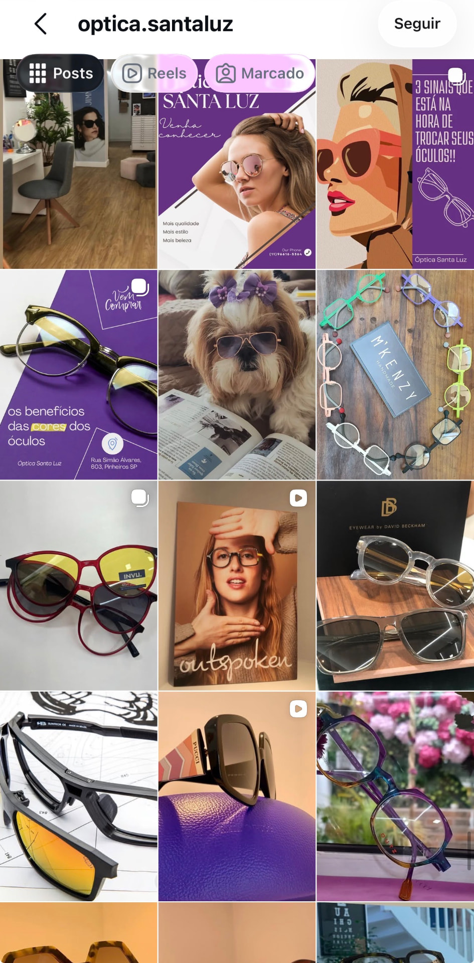 Publicações da Óptica Santa Luz no Instagram